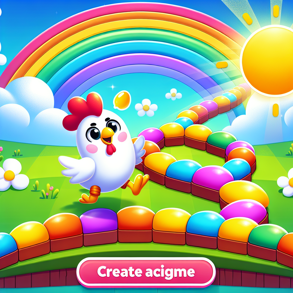 Gameplay illustration showing a chicken on a road collecting eggs